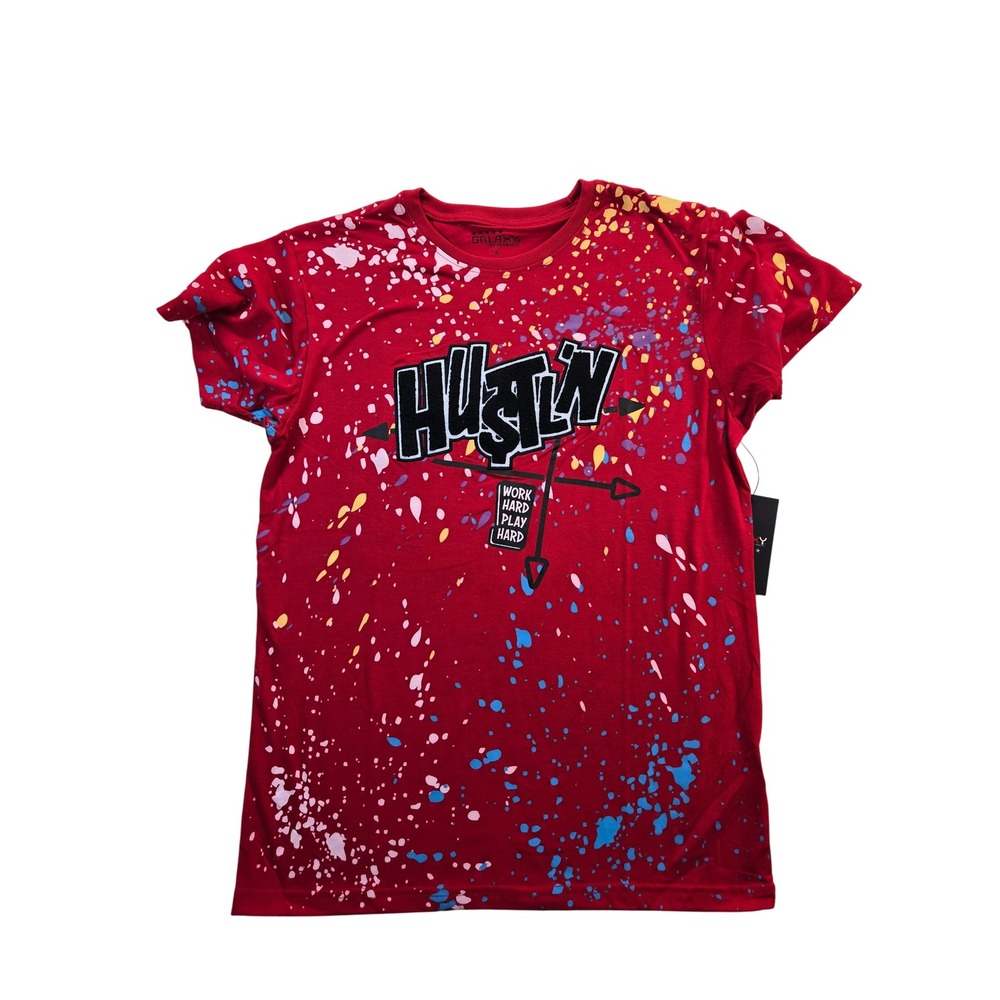 Galaxy T Shirt Mens Small Red Hustlin Paint Splatter Short Sleeve MCPT-86RD New